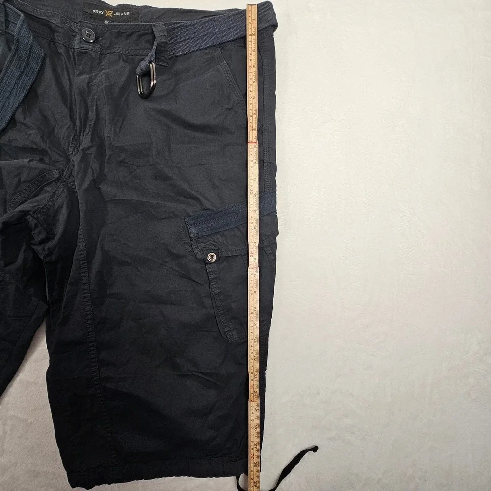 XRAY JEANS Mens Navy Blue Cargo Shorts Belted‎ Knee Length Size 40